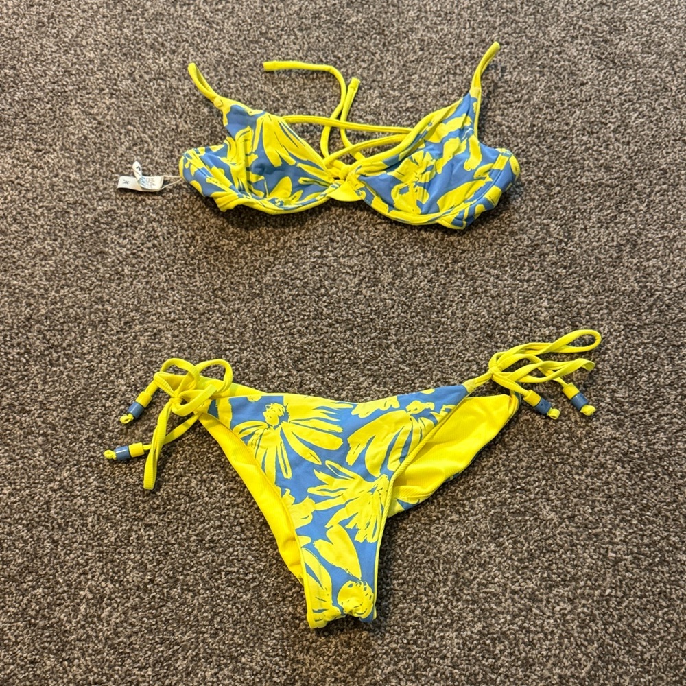 Yellow and Blue Floral Bikini Set